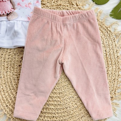 Conj. Colete, Blusa Ursinha de Crocê e Calça de Veludo Canelado - Rosa